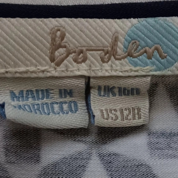 Boden Casual Jersey Dress Size 12R Pinwheel Print Empire Waist Navy Blue White - Picture 8 of 9